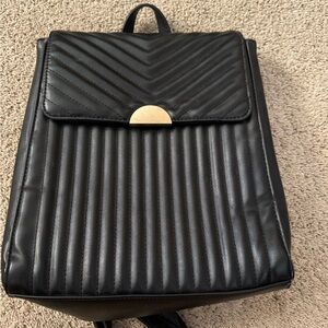 Black Quilted Backpack with Gold Accent